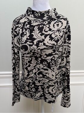Neve Black & Cream Printed Long Sleeve Mock Neck Silk/Wool Sweater M